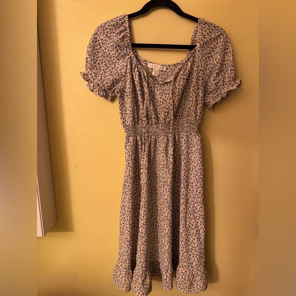 floral Midi/Maxi printed dress cottage core whiten puff sleeve small